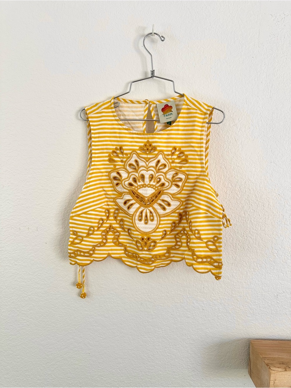 FARM Rio Yellow Stripes Richelieu Sleeveless Crop Top